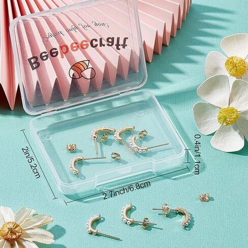 Beebeecraft 10Pcs/Box Pearl Earring Findings 18K Gold Plated Brass Rectangle Earring with 925 Sterling Silver Pins and 10Pcs Buterfly Ear Backs for DIY Earring Jewelry Making, 0.55in in Saudi Arabia