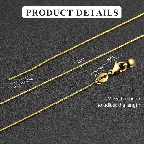 Gtvoodx 10pcs 18K الذهب مطلي بالذهول سلسلة الأفعى قلادة من الفولاذ المقاوم للصدأ 1 ملم قلادة قابلة للتعديل مع سدادات مطاطية لصنع المجوهرات 20 بوصة in Kuwait