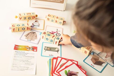 Montessori Reading Blocks & Flash Cards Set – Short Vowel Spinning Rods, Sight Word Games for Preschool Kids – Educational Toys for Phonics, Literacy & Spelling – Montessori Toys for 4 Year Old in Saudi Arabia