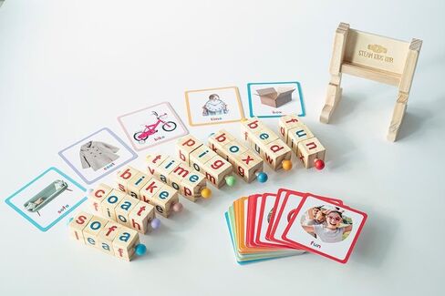 Montessori Reading Blocks & Flash Cards Set – Short Vowel Spinning Rods, Sight Word Games for Preschool Kids – Educational Toys for Phonics, Literacy & Spelling – Montessori Toys for 4 Year Old in Saudi Arabia