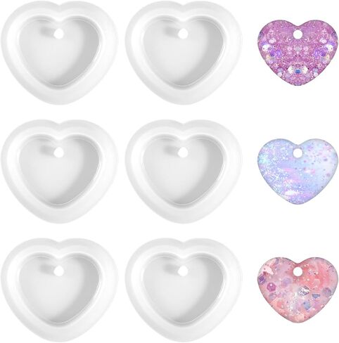 6 Pcs Heart Resin Mold Love Heart Shape Silicone Molds for Resin with Hole Cute Silicone Jewelry Casting for DIY Craft Pendant Necklace in Saudi Arabia
