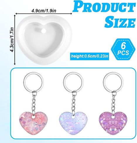 6 Pcs Heart Resin Mold Love Heart Shape Silicone Molds for Resin with Hole Cute Silicone Jewelry Casting for DIY Craft Pendant Necklace in Saudi Arabia