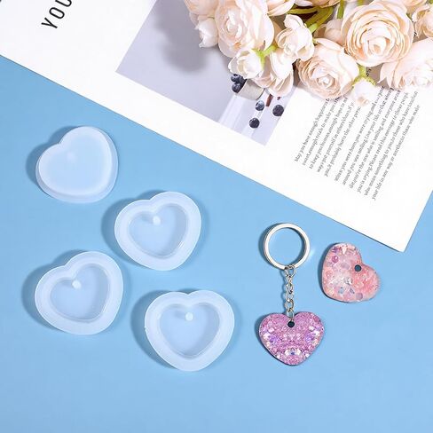 6 Pcs Heart Resin Mold Love Heart Shape Silicone Molds for Resin with Hole Cute Silicone Jewelry Casting for DIY Craft Pendant Necklace in Saudi Arabia