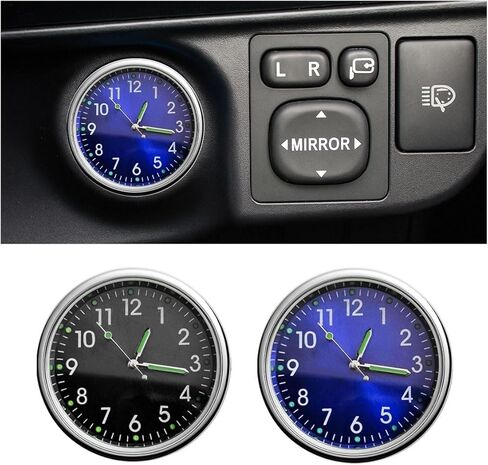 2PCS Car Mini Clock, Car Luminous Clock with Adhesive, Car Air Vent Clip Quartz Clocks, Car Dashboard Clocks, Universal Car Watch Accessories for Home Boat Truck SUV Car (Black+Blue) in Kuwait
