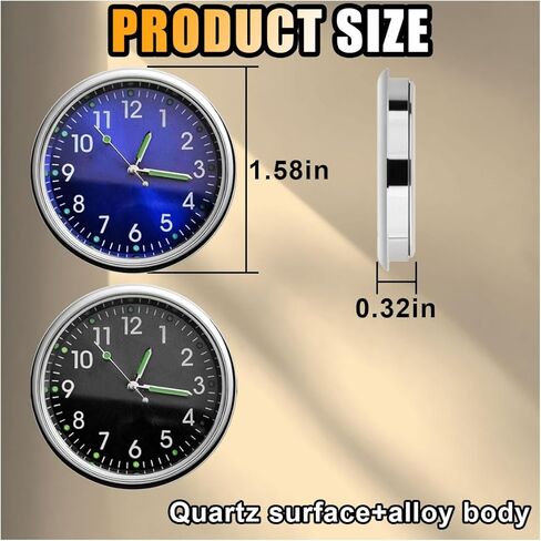 2PCS Car Mini Clock, Car Luminous Clock with Adhesive, Car Air Vent Clip Quartz Clocks, Car Dashboard Clocks, Universal Car Watch Accessories for Home Boat Truck SUV Car (Black+Blue) in Kuwait