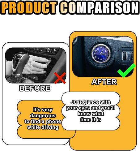2PCS Car Mini Clock, Car Luminous Clock with Adhesive, Car Air Vent Clip Quartz Clocks, Car Dashboard Clocks, Universal Car Watch Accessories for Home Boat Truck SUV Car (Black+Blue) in Kuwait