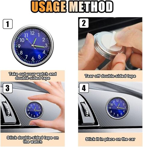 2PCS Car Mini Clock, Car Luminous Clock with Adhesive, Car Air Vent Clip Quartz Clocks, Car Dashboard Clocks, Universal Car Watch Accessories for Home Boat Truck SUV Car (Black+Blue) in Kuwait