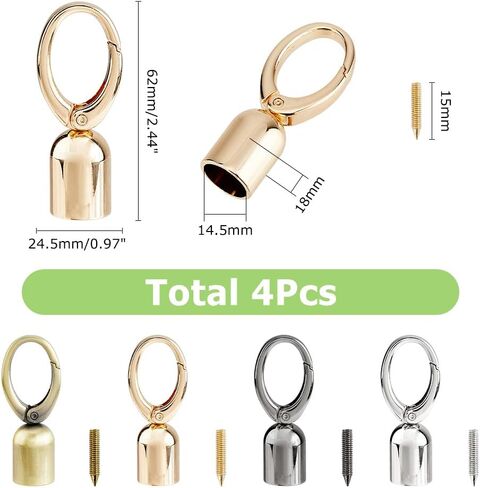 Hobbspring 4 Pcs Cord End Caps 4 Colors Leather Bag Cord End Clasps with Screws Barrel Cord End Caps with Snap Hook for Tassel Handbag Strap DIY Crafts Jewelry Making in Saudi Arabia