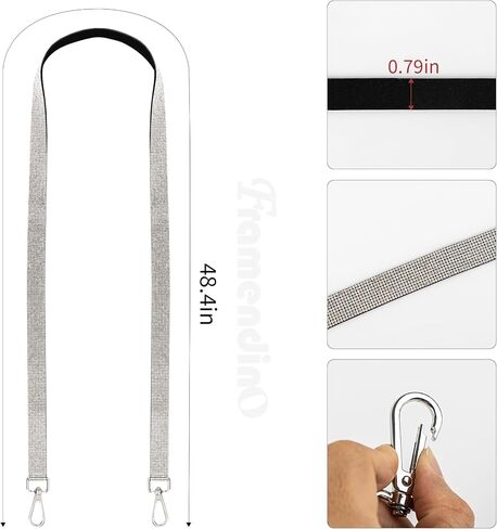 Framendino ، Rhinestone Prestraps Crystal Crossbody Bag Strap Presential for Women (Silver) in Kuwait