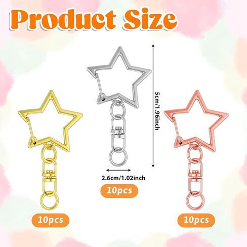30pcs Star Clasps Star Clips for Keychains Spring Snap Keychain Clip Spring Snap Hook with Chain Hanging Buckle and Open Jump Ring Metal Swivel Snaps Hook Key Ring DIY Key Rings Connector Accessories in Saudi Arabia