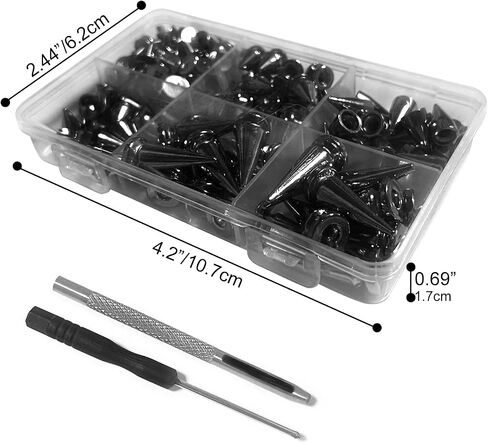 NQJNQJ 80 Pcs Punk Spikes and Studs Kit, Metal Cone Spike Studs Rivets 4 Sizes for DIY Punk Crafts, Belts, Shoes, Clothing, Leather Jackets (Gun Metal) in Kuwait