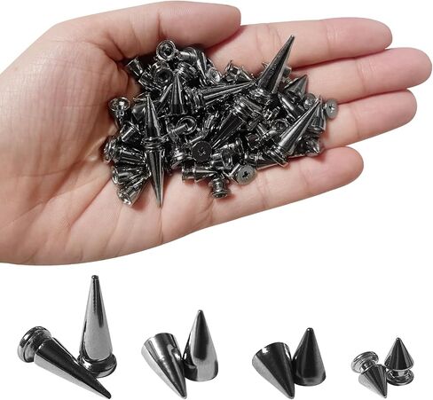 NQJNQJ 80 Pcs Punk Spikes and Studs Kit, Metal Cone Spike Studs Rivets 4 Sizes for DIY Punk Crafts, Belts, Shoes, Clothing, Leather Jackets (Gun Metal) in Kuwait
