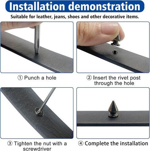 NQJNQJ 80 Pcs Punk Spikes and Studs Kit, Metal Cone Spike Studs Rivets 4 Sizes for DIY Punk Crafts, Belts, Shoes, Clothing, Leather Jackets (Gun Metal) in Kuwait