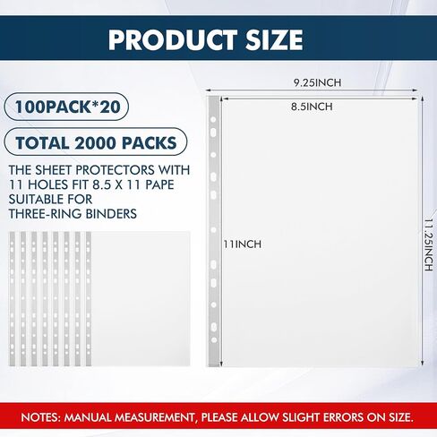 2000 Pack Sheet Protectors 8.5 x 11 Inch Clear Plastic Page Protectors 11-Hole Fit for 3 Ring Binder Plastic Sleeves for Papers, Document, Letter Size, Photo, Office, Home in Saudi Arabia