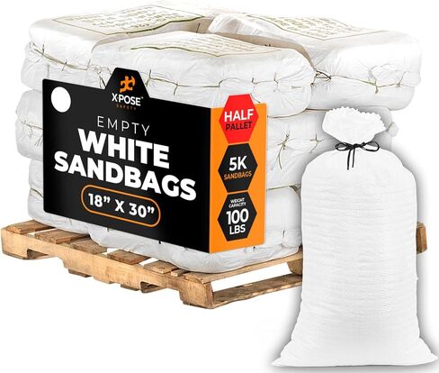 Xpose Safety Heavy Duty Sand Bags with Tie Strings – Empty Woven Polypropylene Sandbags for Hurricane Flood Protection, 100 lb Capacity, 18" x 30", White, Pack of 100 in Saudi Arabia