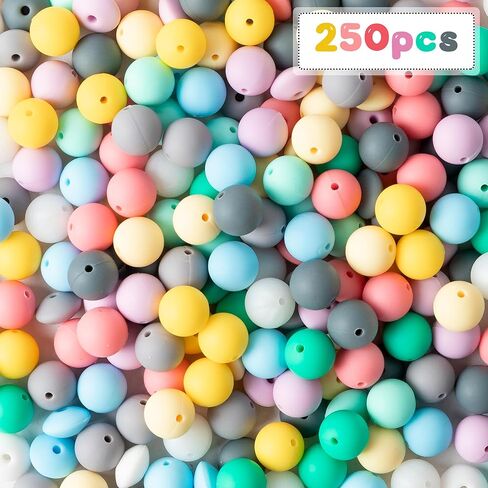 251pcs حبات السيليكون DIY مجموعة لصنع سوار القلادة سلسلة مفاتيح مزيج من السيليكون جولة حبة فضفاضة مع مجوهرات الحبل اليدوية مجموعة الملحقات للنساء سيدة in Kuwait