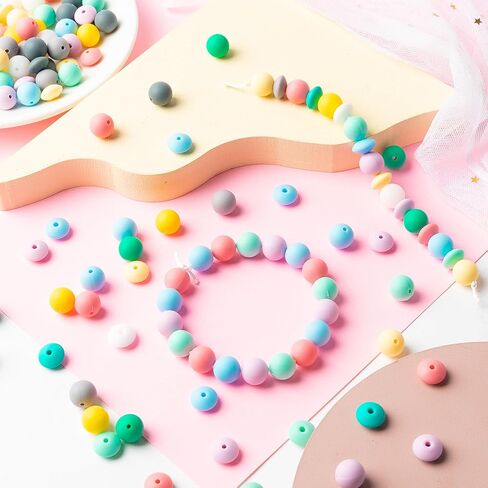 251pcs حبات السيليكون DIY مجموعة لصنع سوار القلادة سلسلة مفاتيح مزيج من السيليكون جولة حبة فضفاضة مع مجوهرات الحبل اليدوية مجموعة الملحقات للنساء سيدة in Kuwait