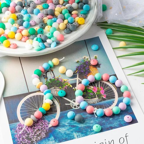 251pcs حبات السيليكون DIY مجموعة لصنع سوار القلادة سلسلة مفاتيح مزيج من السيليكون جولة حبة فضفاضة مع مجوهرات الحبل اليدوية مجموعة الملحقات للنساء سيدة in Kuwait