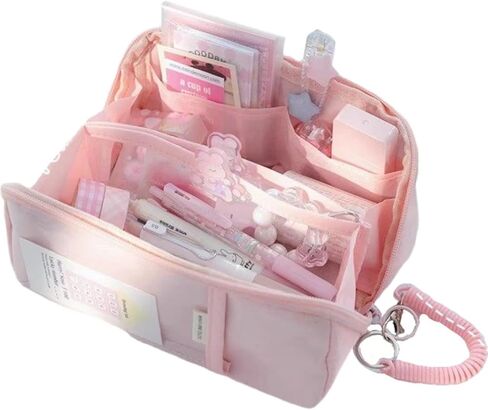 AuraGlor Big Capacity Pencil Case 6 Compartments Large Pencil Pouch Pen Bag Pencil Box Holder Organizer Simple Storage Aesthetic Stationery Cosmetic for Adults Men Women Office Essentials (Pink) in Saudi Arabia