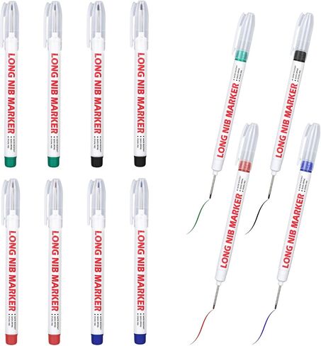 12pcs علامات ثقب عميق طويل الرأس ، 22 مم علامات NIB طويلة الاستخدام متعدد الجفاف ملونة ماركسمان آثار أدوات الأدوات للبنائين البناء المعدني أجهزة النجارين (4 ألوان) in Saudi Arabia