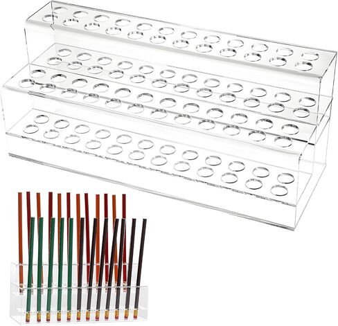 Acrylic Pen Holder, 48-Slots Pen Display Stand 2 Tier Pencil Display Desk Stand Clear Eyebrow Pen Stand Makeup Brush Rack Organizer for Home Office Desk School Supplies in Saudi Arabia
