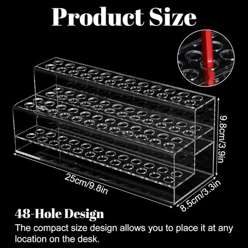 Acrylic Pen Holder, 48-Slots Pen Display Stand 2 Tier Pencil Display Desk Stand Clear Eyebrow Pen Stand Makeup Brush Rack Organizer for Home Office Desk School Supplies in Saudi Arabia