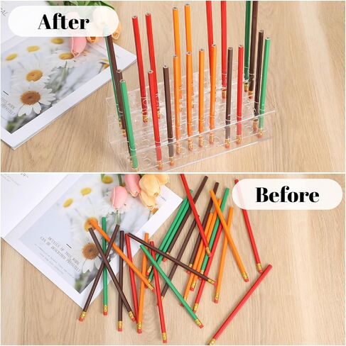 Acrylic Pen Holder, 48-Slots Pen Display Stand 2 Tier Pencil Display Desk Stand Clear Eyebrow Pen Stand Makeup Brush Rack Organizer for Home Office Desk School Supplies in Saudi Arabia