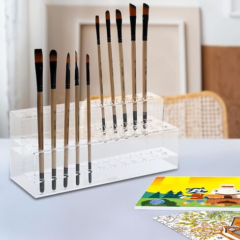 Acrylic Pen Holder, 48-Slots Pen Display Stand 2 Tier Pencil Display Desk Stand Clear Eyebrow Pen Stand Makeup Brush Rack Organizer for Home Office Desk School Supplies in Saudi Arabia