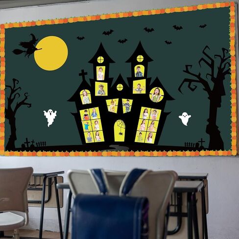 Halloween Classroom Bulletin Board Decoration Set Halloween DIY Photo Craft Castle Pumpkin Witch Bat Moon Paper Cutouts for School Offices Classroom Chalkboard Wall Holiday Decor Supplies in Saudi Arabia