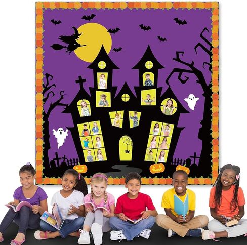 Halloween Classroom Bulletin Board Decoration Set Halloween DIY Photo Craft Castle Pumpkin Witch Bat Moon Paper Cutouts for School Offices Classroom Chalkboard Wall Holiday Decor Supplies in Saudi Arabia