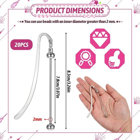 20pcs مرجعية قابلة للخروج ، مرجعية معدنية قابلة للخرز DIY بار فارم بارامارك للمجوهرات الحرفية قلادة هدايا عشاق الكتب الطالب لوازم المكتب (Silver) in Saudi Arabia