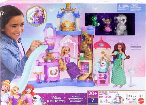 Mattel Disney Princess Pet Castle Playet مع 7 مناطق لعب ، 3 أصدقاء للحيوانات ، أثاث و 17 إكسسوارات ، قصر الحيوانات الأليفة بطول 2+ ، مستوحى من الأفلام in Saudi Arabia