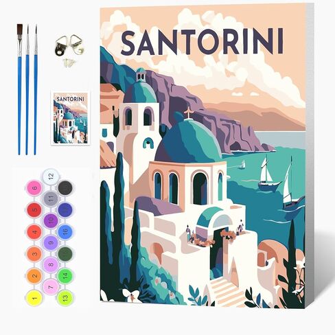 Auremi Santorini Paint by Number Kits for Adults,Castle Paint by Number on Canvas with Frame DIY Painting with Number Acrylic Oil Paint Kits for Home Decor 8x12 Inch in Saudi Arabia