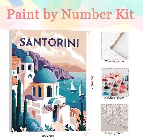 Auremi Santorini Paint by Number Kits for Adults,Castle Paint by Number on Canvas with Frame DIY Painting with Number Acrylic Oil Paint Kits for Home Decor 8x12 Inch in Saudi Arabia
