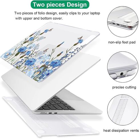 for M4 MacBook Air 15 inch Case A3241 2025 2024 2023 M3 A3114 M2 A2941 Liquid Retina Display & Touch ID, Printed Pattern Plastic Hard Keyboard Cover Screen Protector, Tropical Blue Flowers in Kuwait