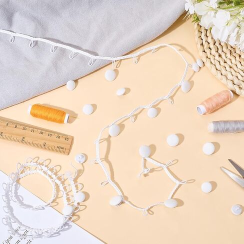 2 Pcs 9 Yards White Elastic Braid Fringe Tassel Buttonhole Loops Trim Ribbon with 40Pcs Cloth Fabric Covered Buttons for Sewing Making Bridal Wedding Dress Clothes Decor DIY Craft Supply in Saudi Arabia