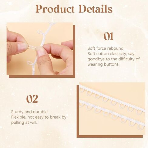 2 Pcs 9 Yards White Elastic Braid Fringe Tassel Buttonhole Loops Trim Ribbon with 40Pcs Cloth Fabric Covered Buttons for Sewing Making Bridal Wedding Dress Clothes Decor DIY Craft Supply in Saudi Arabia