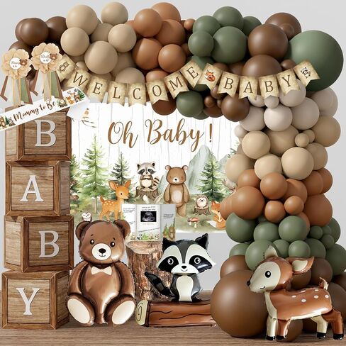 Woodland Animals Baby Shower Decoration Party Supplies, Forest Animal Neutral Gender Reveal Party Decorations, Backdrop Balloon Arch Box Mom to Be Sash Dad to Be Pin Tablecloths Cake Topper in Saudi Arabia