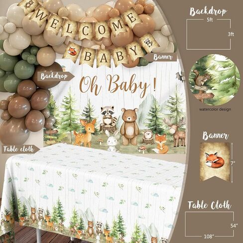Woodland Animals Baby Shower Decoration Party Supplies, Forest Animal Neutral Gender Reveal Party Decorations, Backdrop Balloon Arch Box Mom to Be Sash Dad to Be Pin Tablecloths Cake Topper in Saudi Arabia
