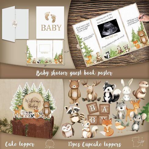 Woodland Animals Baby Shower Decoration Party Supplies, Forest Animal Neutral Gender Reveal Party Decorations, Backdrop Balloon Arch Box Mom to Be Sash Dad to Be Pin Tablecloths Cake Topper in Saudi Arabia