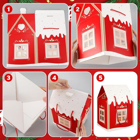 Ammostingspark 12 حزمة صناديق هدايا كبيرة على شكل منزل مع مقبض 11.8 × 7.9 × 7 بوصات صندوق حلوى عطلة كبير ، وكيل عقاري هدية على شكل ورقة الورق الحلي عيد الميلاد الزخارف in Saudi Arabia