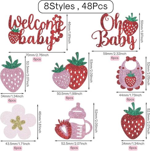 48pcs الفراولة كب كيك أعلى الأقطار اللامعة الحلوة يا طفل كب كيك أعلى الأقطار ترحيب بيبي الفراولة كب كيك in Kuwait