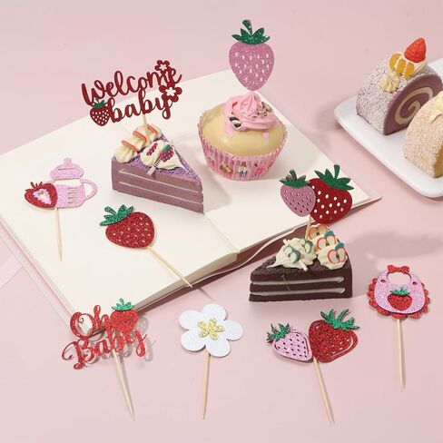 48pcs الفراولة كب كيك أعلى الأقطار اللامعة الحلوة يا طفل كب كيك أعلى الأقطار ترحيب بيبي الفراولة كب كيك in Kuwait