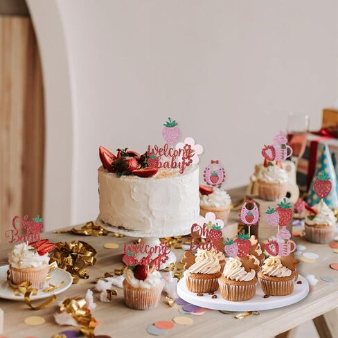 48pcs الفراولة كب كيك أعلى الأقطار اللامعة الحلوة يا طفل كب كيك أعلى الأقطار ترحيب بيبي الفراولة كب كيك in Kuwait