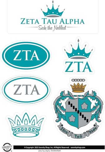 ورقة ملصق Zeta Tau Alpha - ملصقات نسوية الفينيل التركيز مع تصميمات مرخصة رسميًا ، لاصقة قابلة للإزالة ، 6 ملصقات لكل ورقة ، بواسطة متجر نادي نسائي in Saudi Arabia