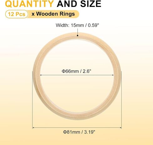 uxcell 10Pcs Wood Bangle Bracelets, 81mm/3.2inch Unfinished Smooth Wooden Rings Natural Wood Color Circle for Crafts Art Project in Saudi Arabia
