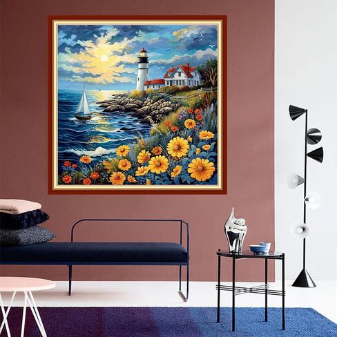 مجموعات غرزة Cross Cross Cross Cross DMCVIVR للمبتدئين الكبار مجموعات الإبرة للمبتدئين مجموعات التريسي للبالغين للمبتدئين للمبتدئين 11ct-seaside منارة 18x18 بوصة in Kuwait