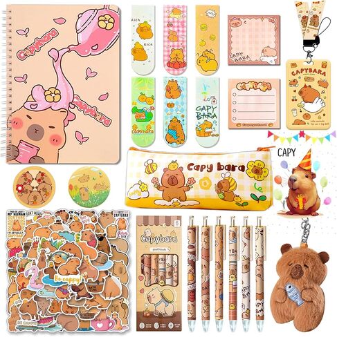 هدايا Capybara ، مجموعة القرطاسية المدرسية Capybara ، بما في ذلك Cartoon Journal Case Case Ballpoint Pen Pen Pad Badge Holder Stickers Keychain Borkmark in Saudi Arabia