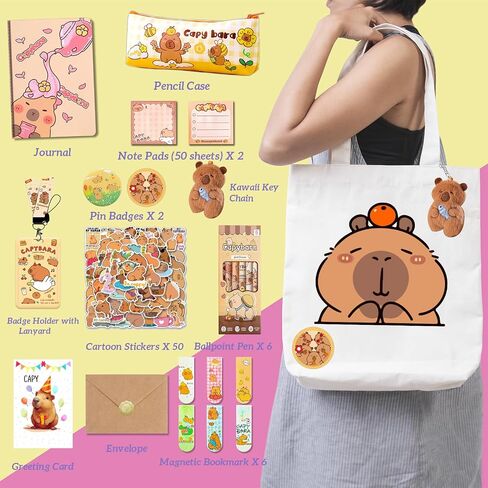 هدايا Capybara ، مجموعة القرطاسية المدرسية Capybara ، بما في ذلك Cartoon Journal Case Case Ballpoint Pen Pen Pad Badge Holder Stickers Keychain Borkmark in Saudi Arabia