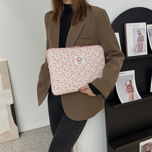 Cute Carrying Laptop Bag Y2K Preppy Floral Laptop Sleeve Case Bag Fairycore Cottagecore Pad Protective Cases Tablet (Pink,15 inch) in Kuwait